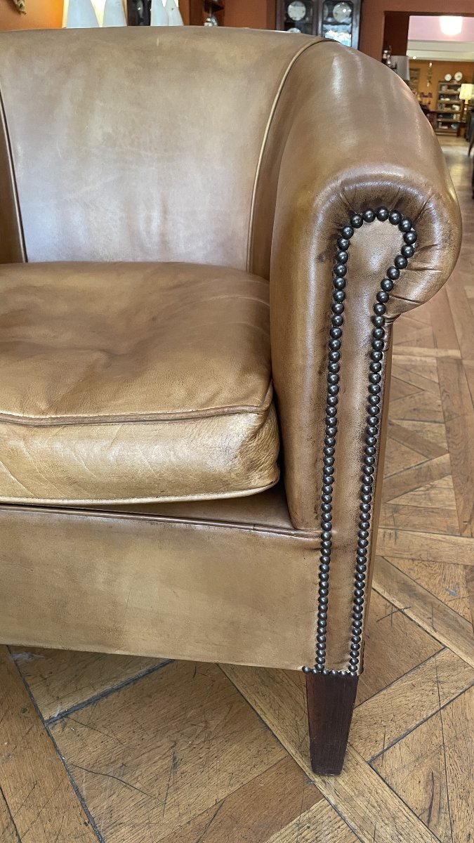 Pair Of Camel-colored Leather Club Chairs-photo-1