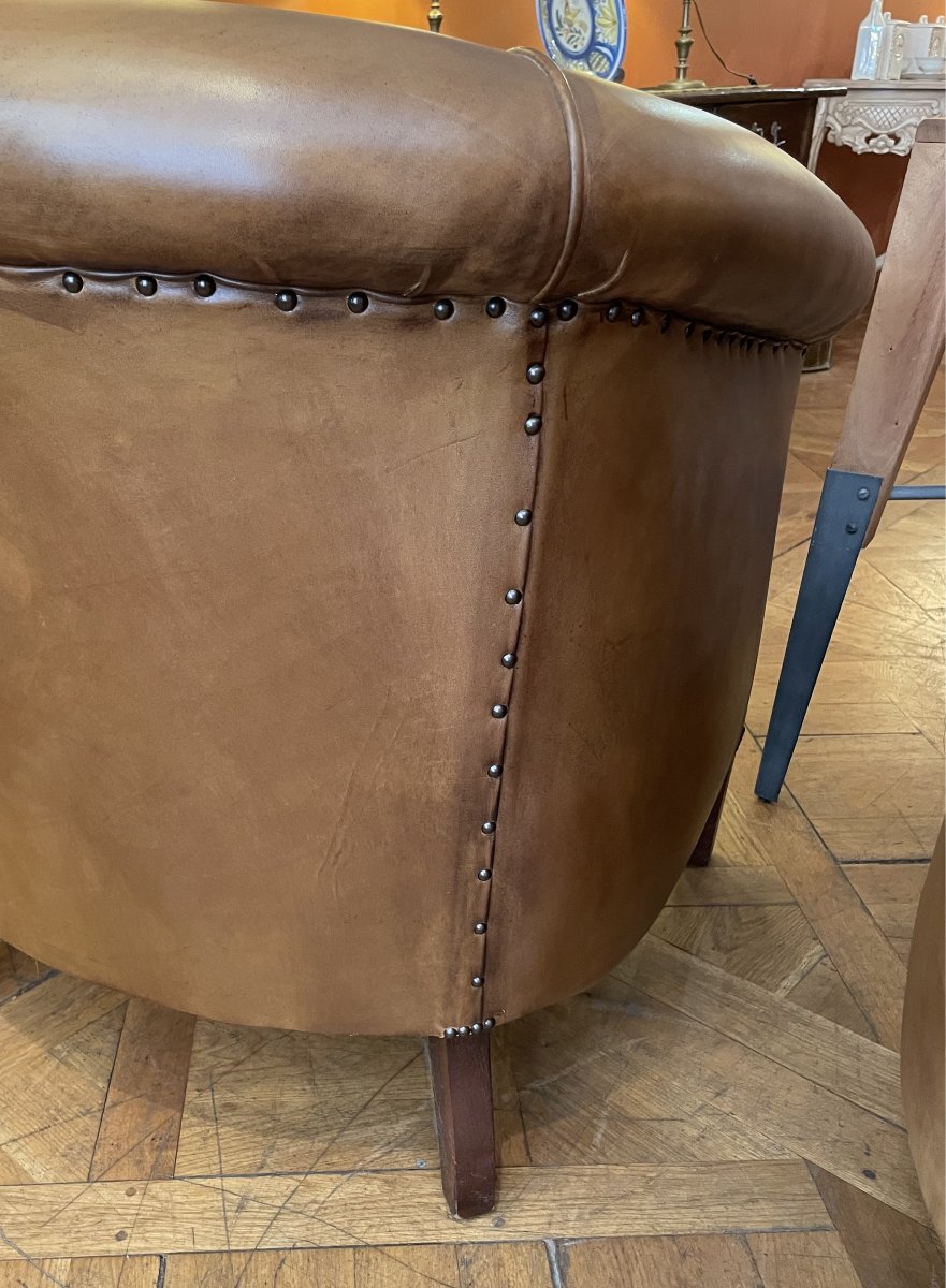Pair Of Camel-colored Leather Club Chairs-photo-4