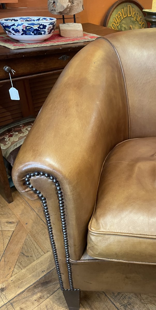 Pair Of Camel-colored Leather Club Chairs-photo-8