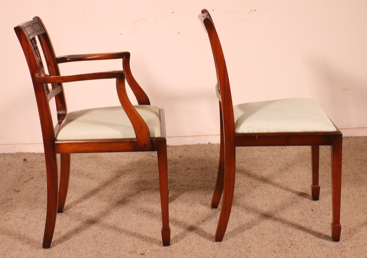 Série de 10 chaises et deux fauteuils en acajou de style hepplewhite-photo-5