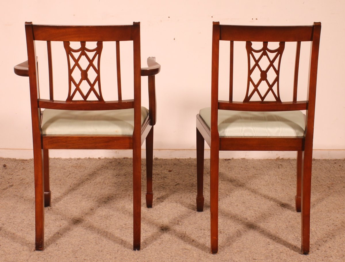 Série de 10 chaises et deux fauteuils en acajou de style hepplewhite-photo-6