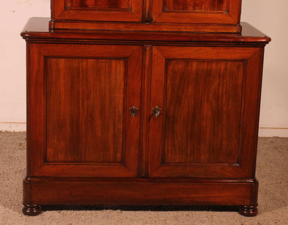 Early 19th Century Solid Mahogany Two-piece Cupboard Buffet With Writing Desk-photo-2