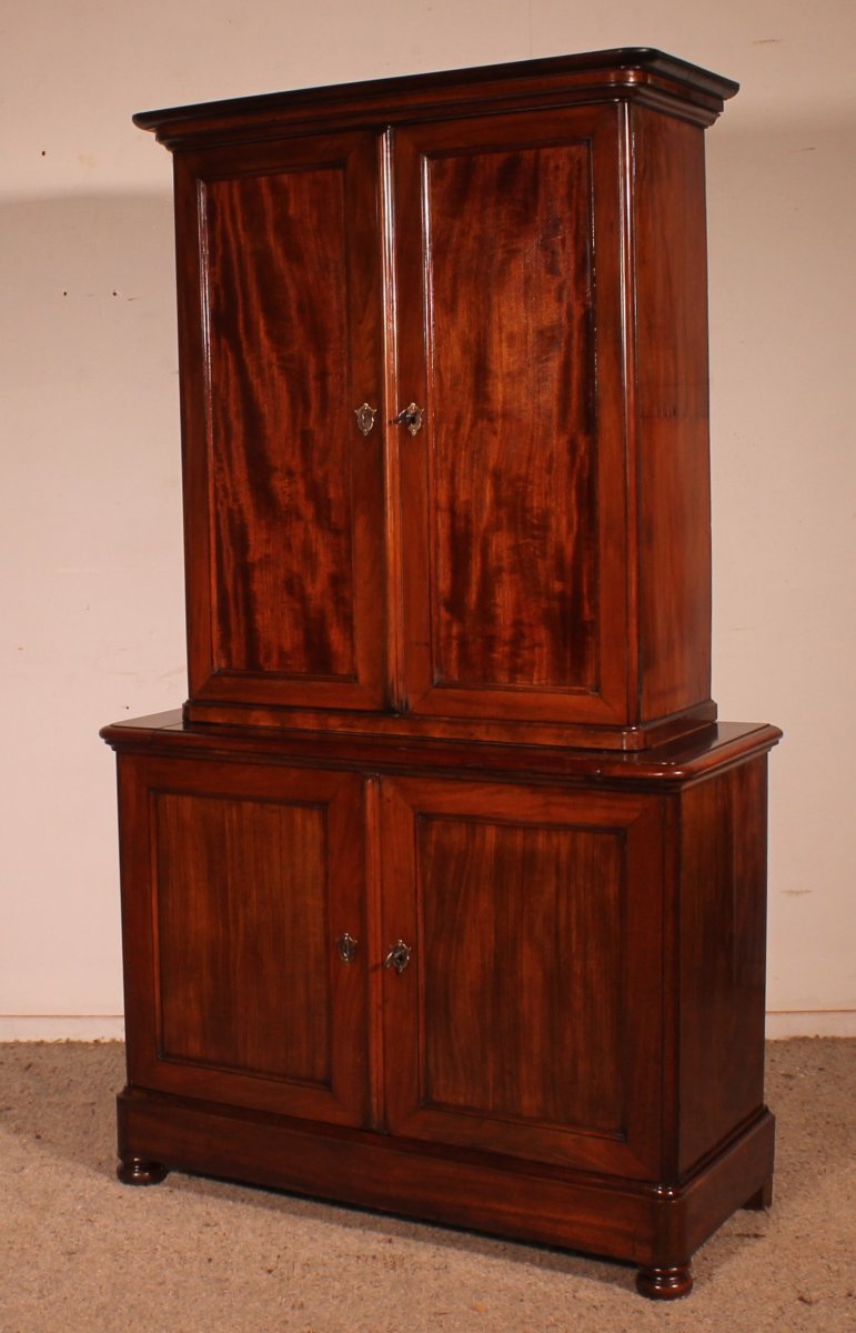 Early 19th Century Solid Mahogany Two-piece Cupboard Buffet With Writing Desk-photo-2