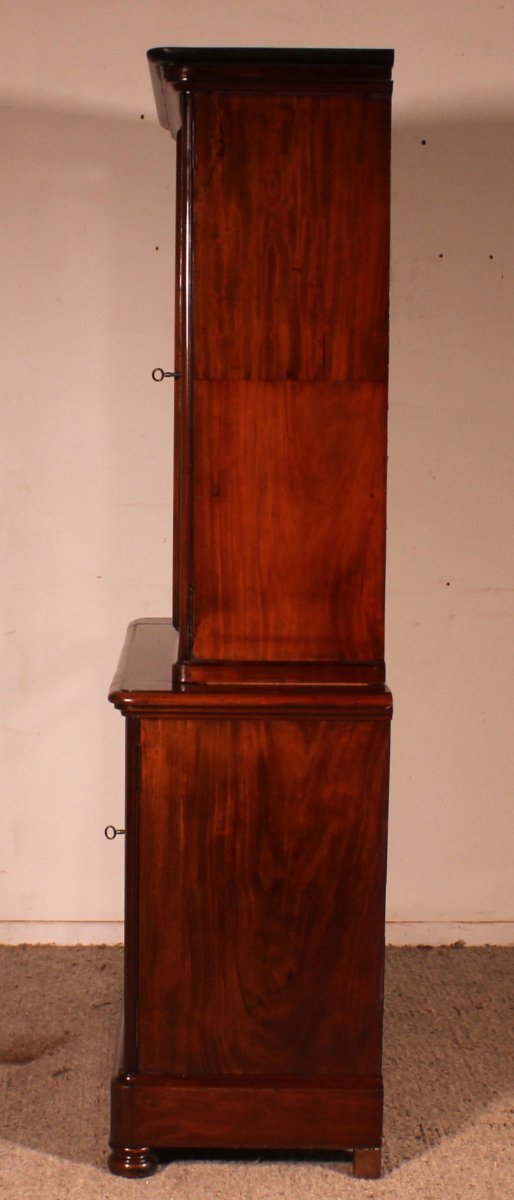 Early 19th Century Solid Mahogany Two-piece Cupboard Buffet With Writing Desk-photo-3