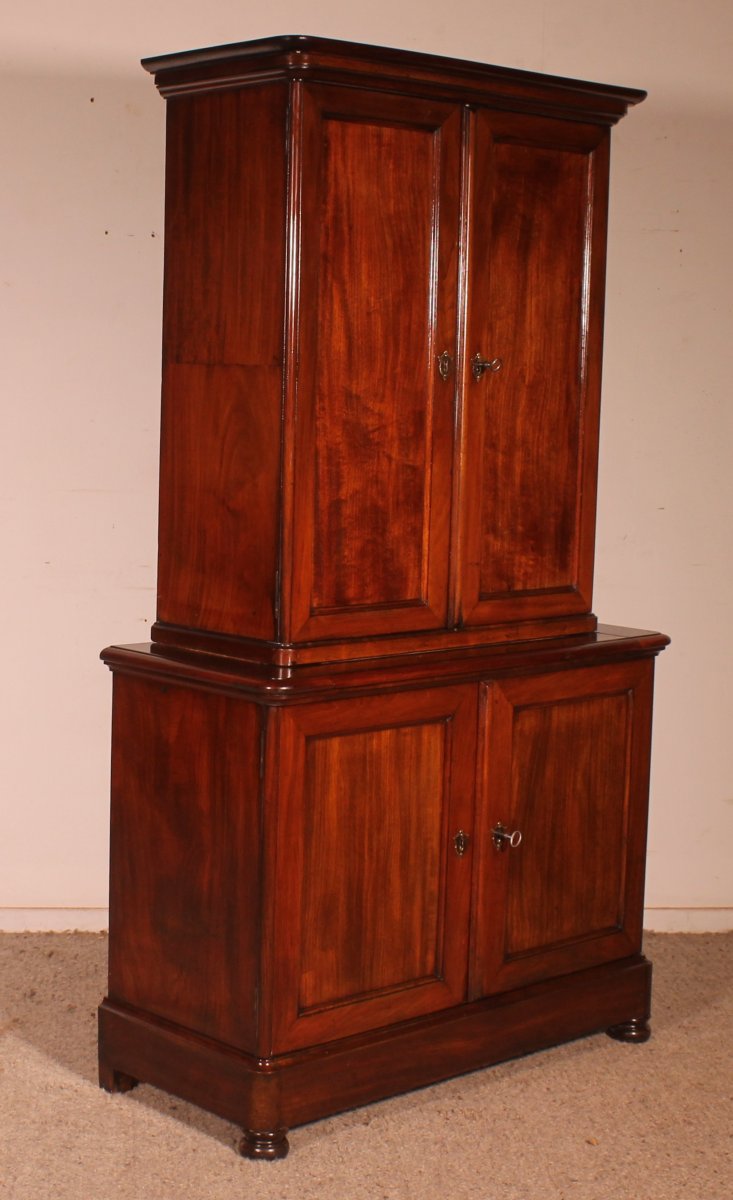 Early 19th Century Solid Mahogany Two-piece Cupboard Buffet With Writing Desk-photo-4