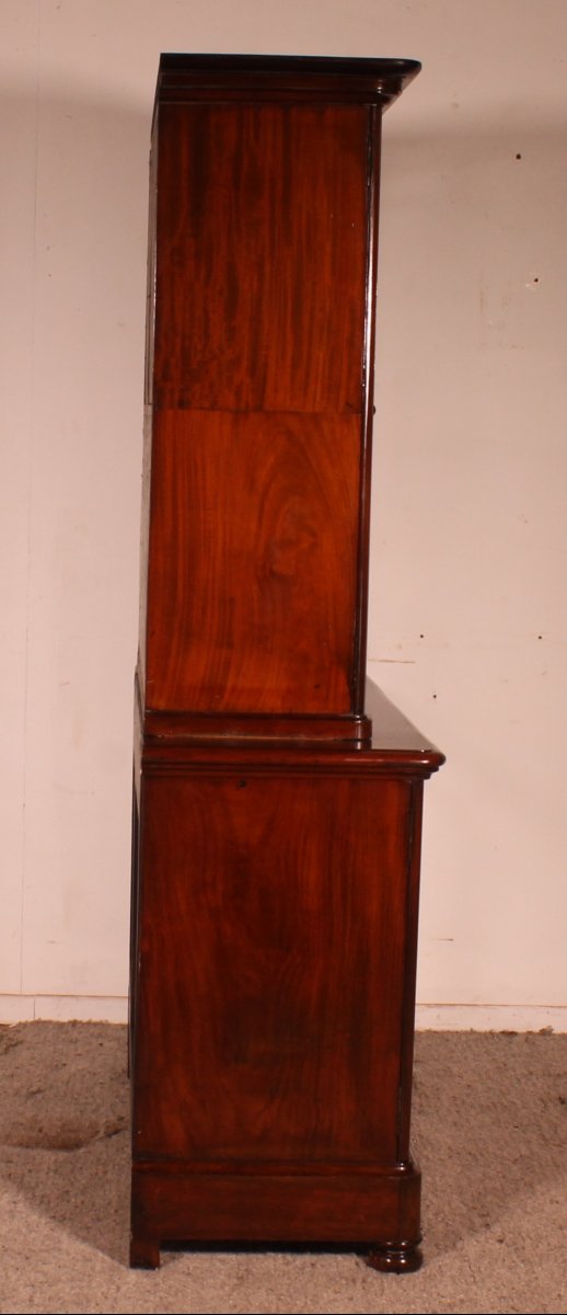 Early 19th Century Solid Mahogany Two-piece Cupboard Buffet With Writing Desk-photo-5