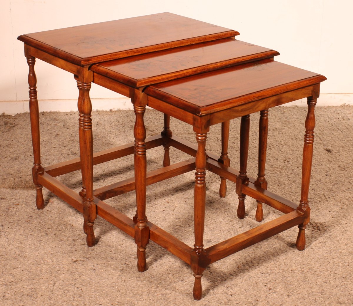 Nesting Tables In Satin-wood And Brass Inlays-photo-2