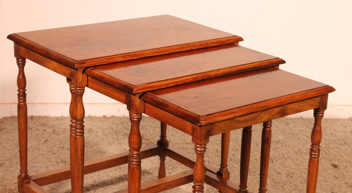 Nesting Tables In Satin-wood And Brass Inlays-photo-3