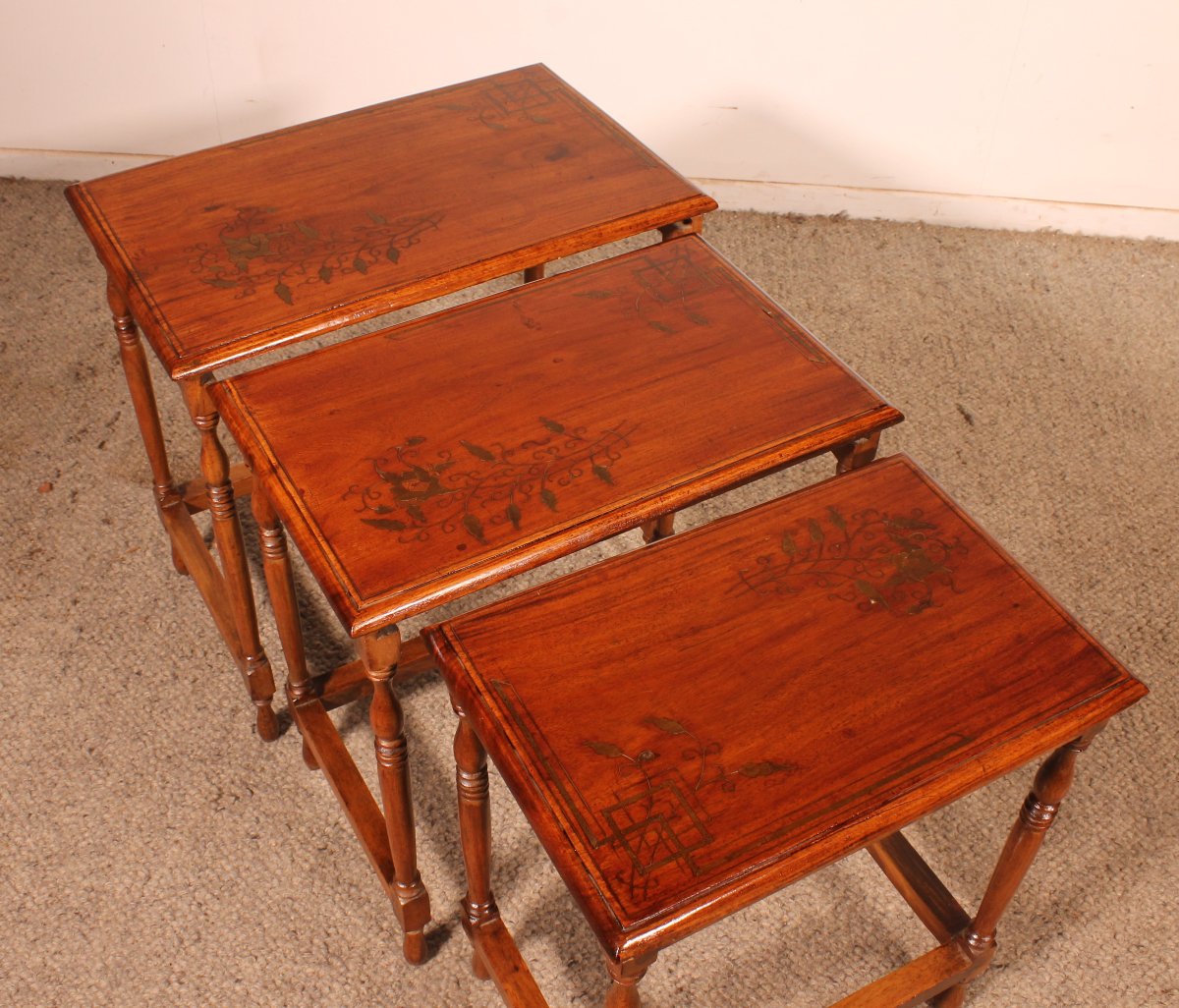 Nesting Tables In Satin-wood And Brass Inlays-photo-1