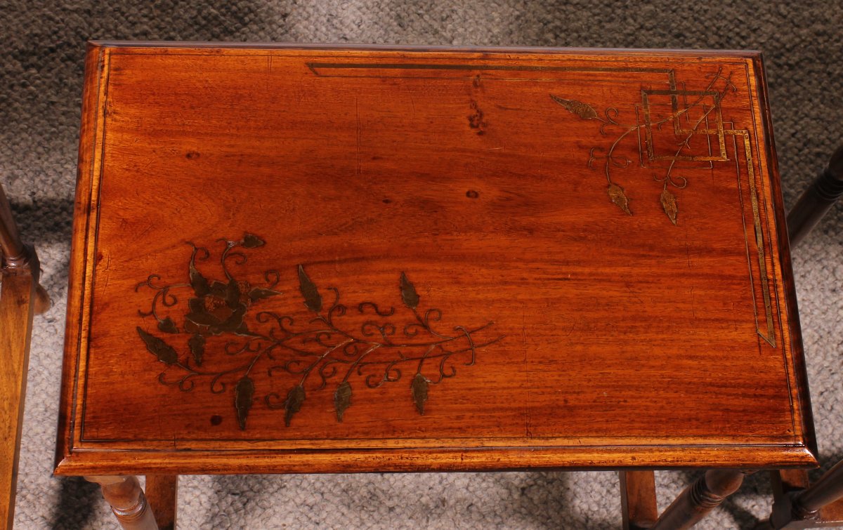 Nesting Tables In Satin-wood And Brass Inlays-photo-3
