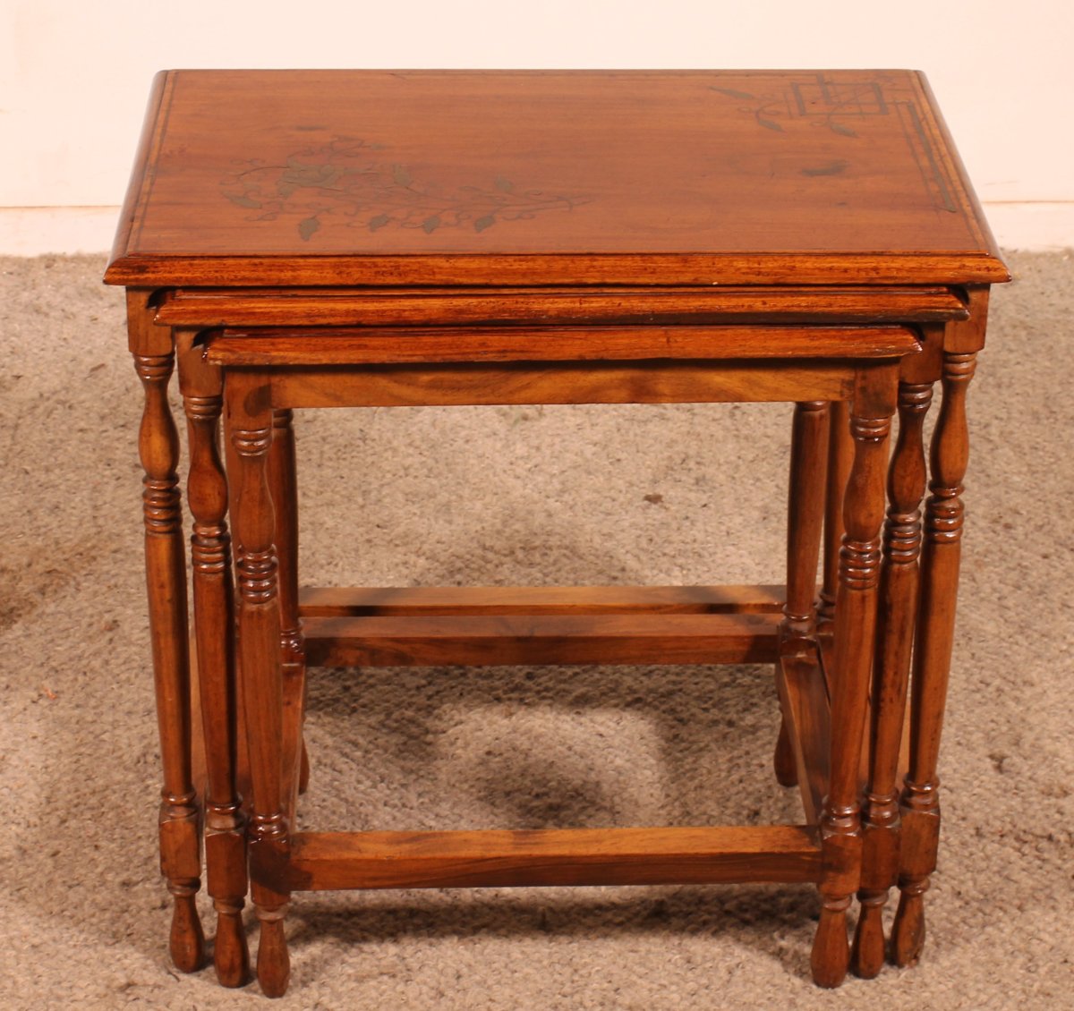 Nesting Tables In Satin-wood And Brass Inlays-photo-5