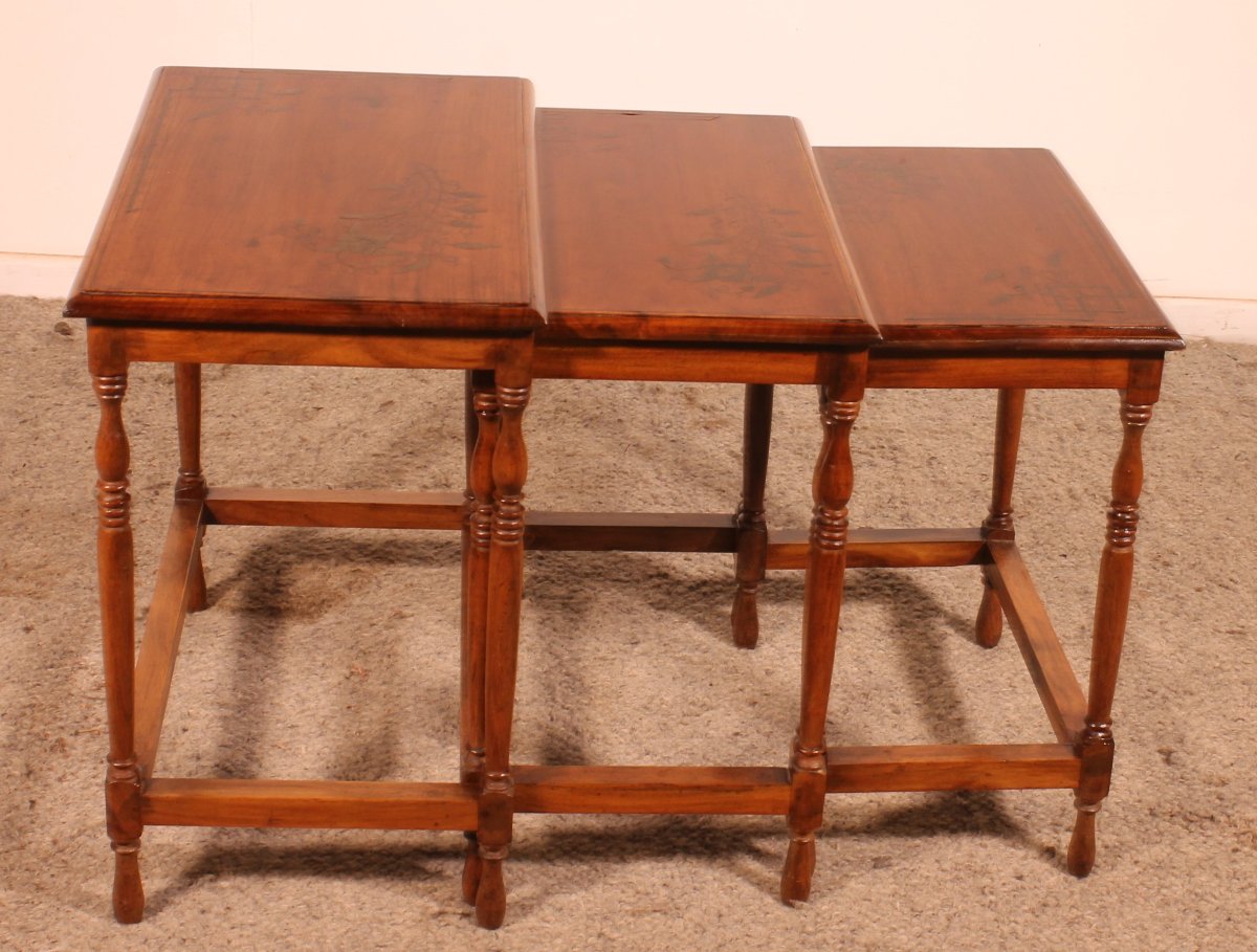 Nesting Tables In Satin-wood And Brass Inlays-photo-6