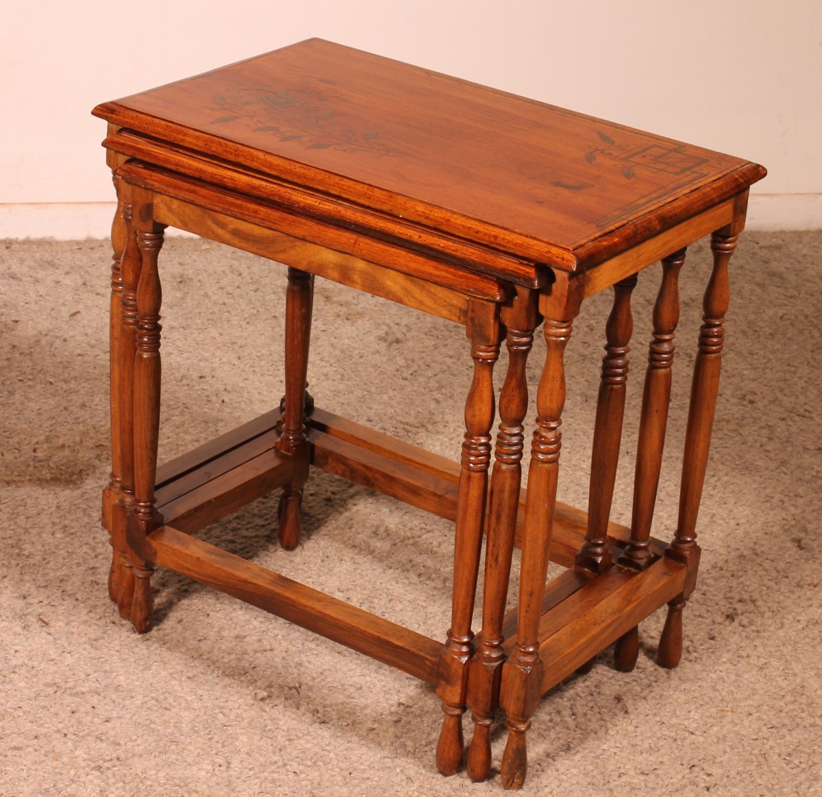 Nesting Tables In Satin-wood And Brass Inlays-photo-7