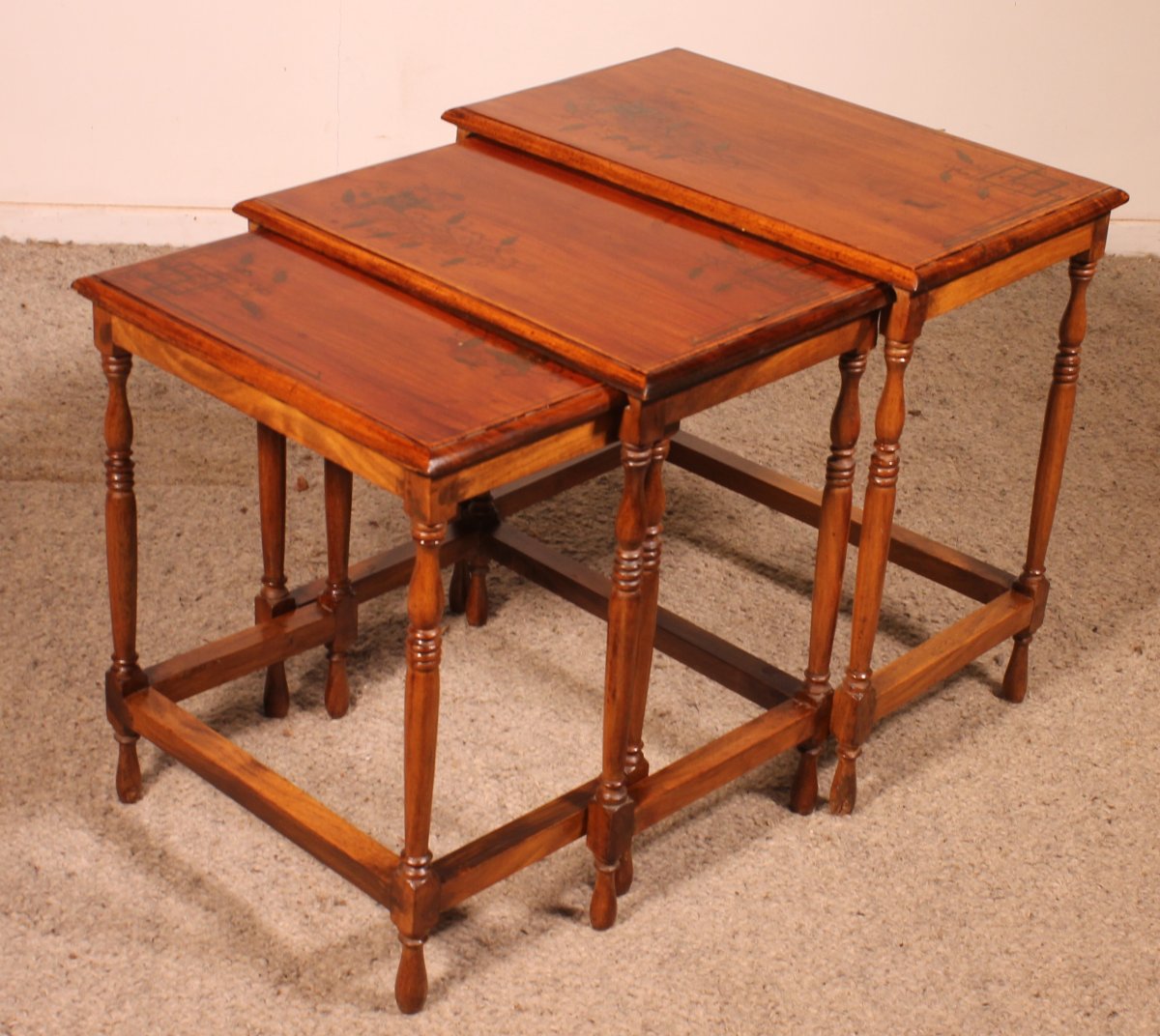 Nesting Tables In Satin-wood And Brass Inlays-photo-8