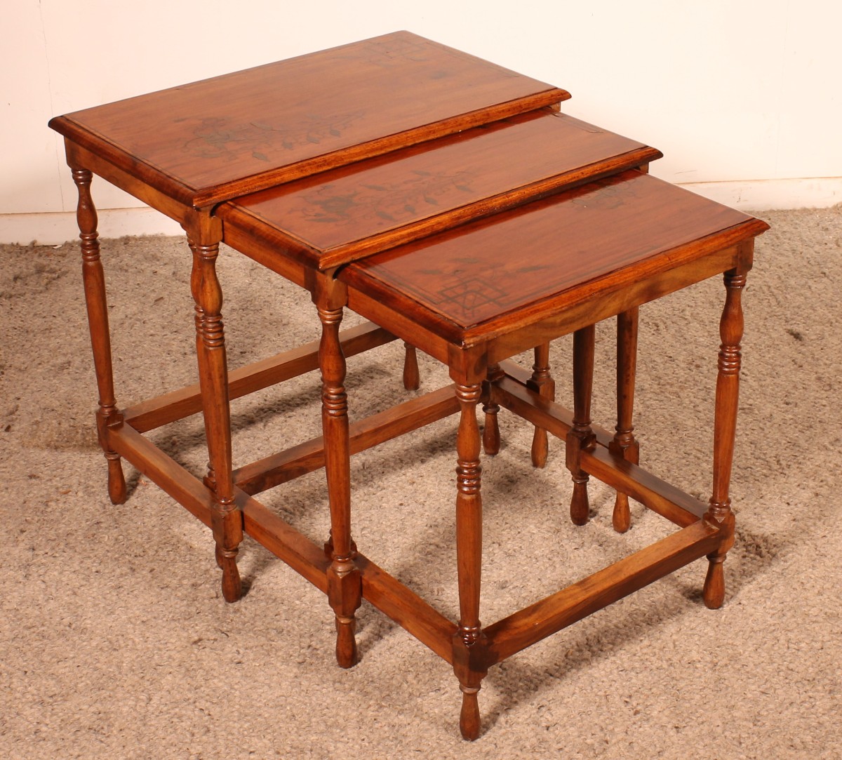 Nesting Tables In Satin-wood And Brass Inlays