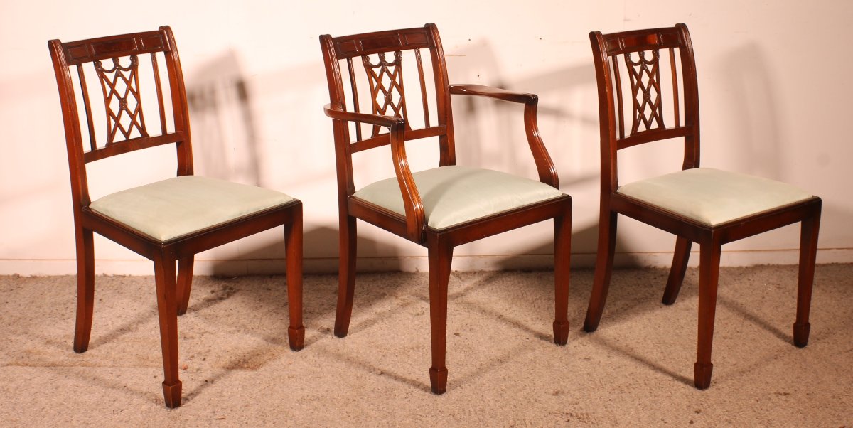 2 Hepplewhite-style Mahogany Chairs And 1 Armchair (desk Set)-photo-4