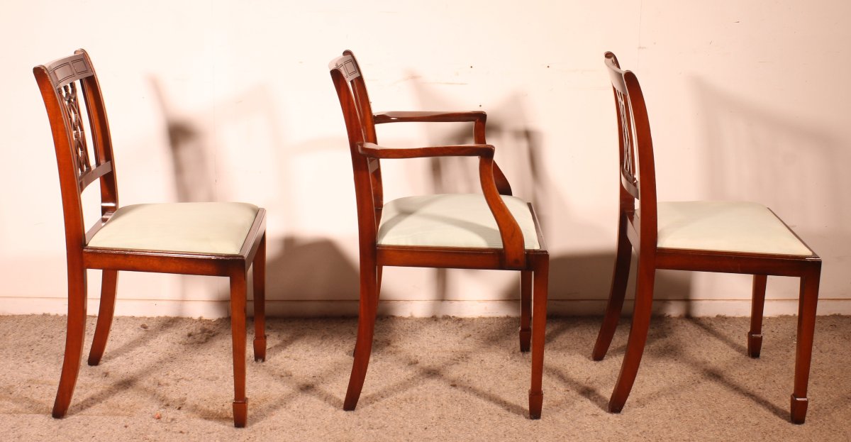 2 Hepplewhite-style Mahogany Chairs And 1 Armchair (desk Set)-photo-2