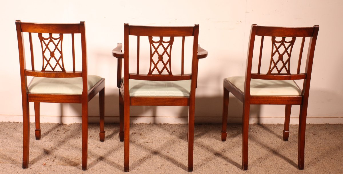 2 Hepplewhite-style Mahogany Chairs And 1 Armchair (desk Set)-photo-3