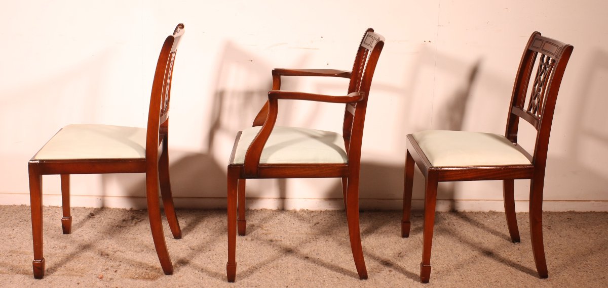 2 Hepplewhite-style Mahogany Chairs And 1 Armchair (desk Set)-photo-4