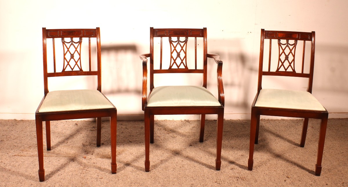 2 Hepplewhite-style Mahogany Chairs And 1 Armchair (desk Set)