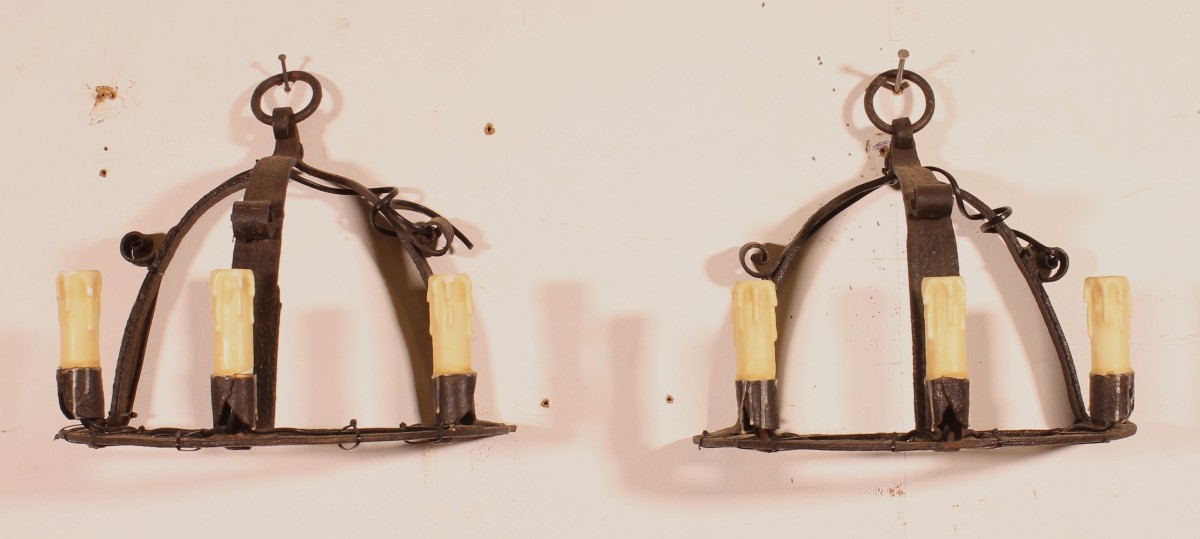 Pair Of Medieval-style Wrought-iron Sconces