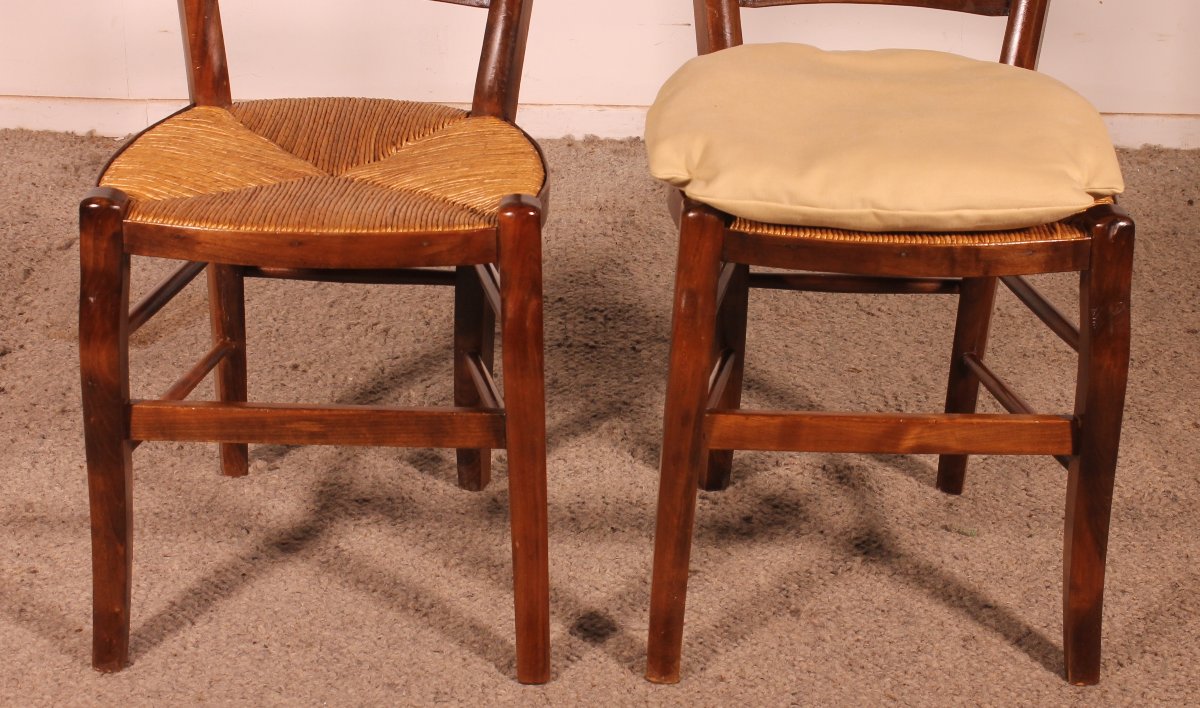 Set Of 8 Straw Chairs In Cherry Wood-photo-4