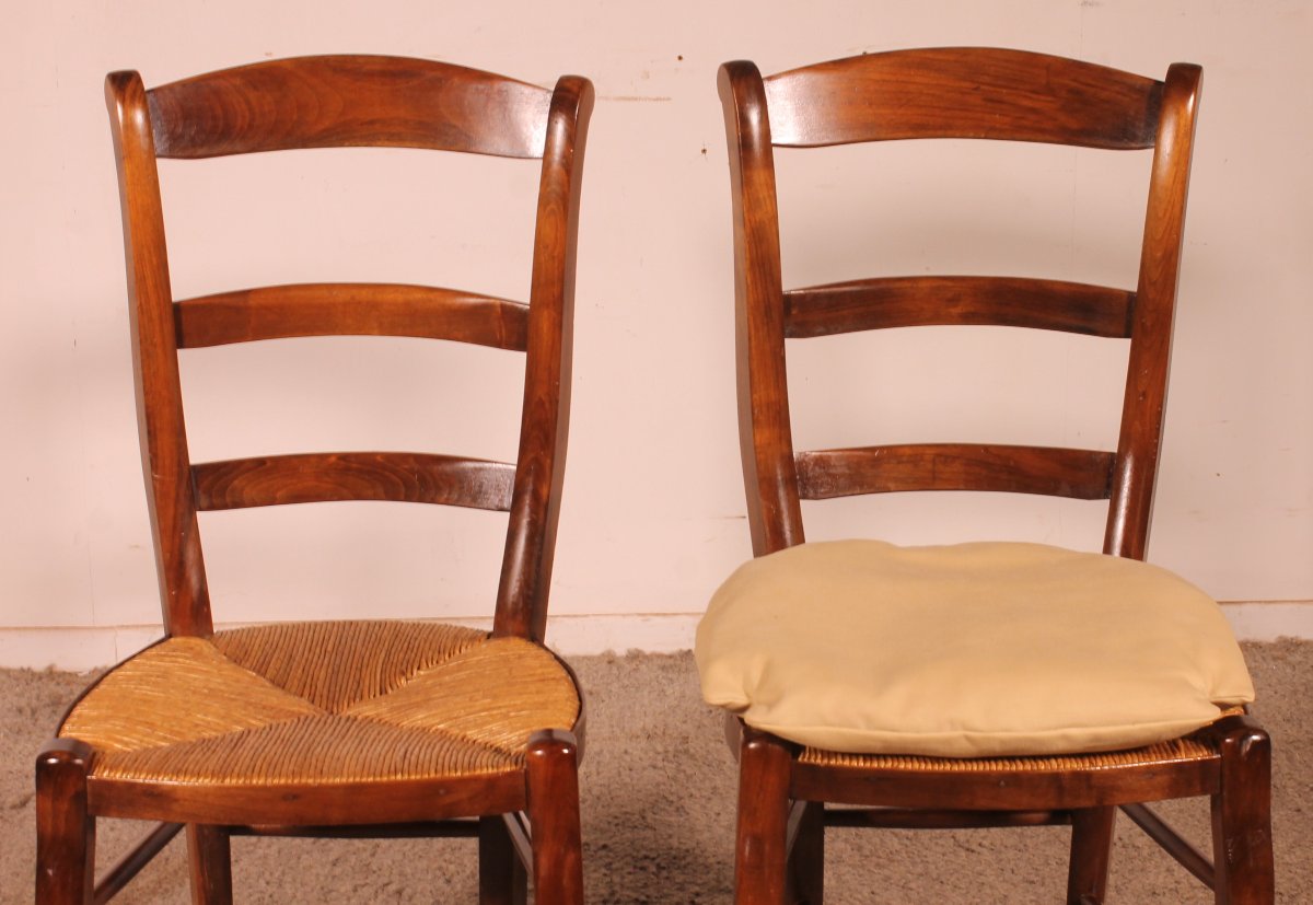 Set Of 8 Straw Chairs In Cherry Wood-photo-1