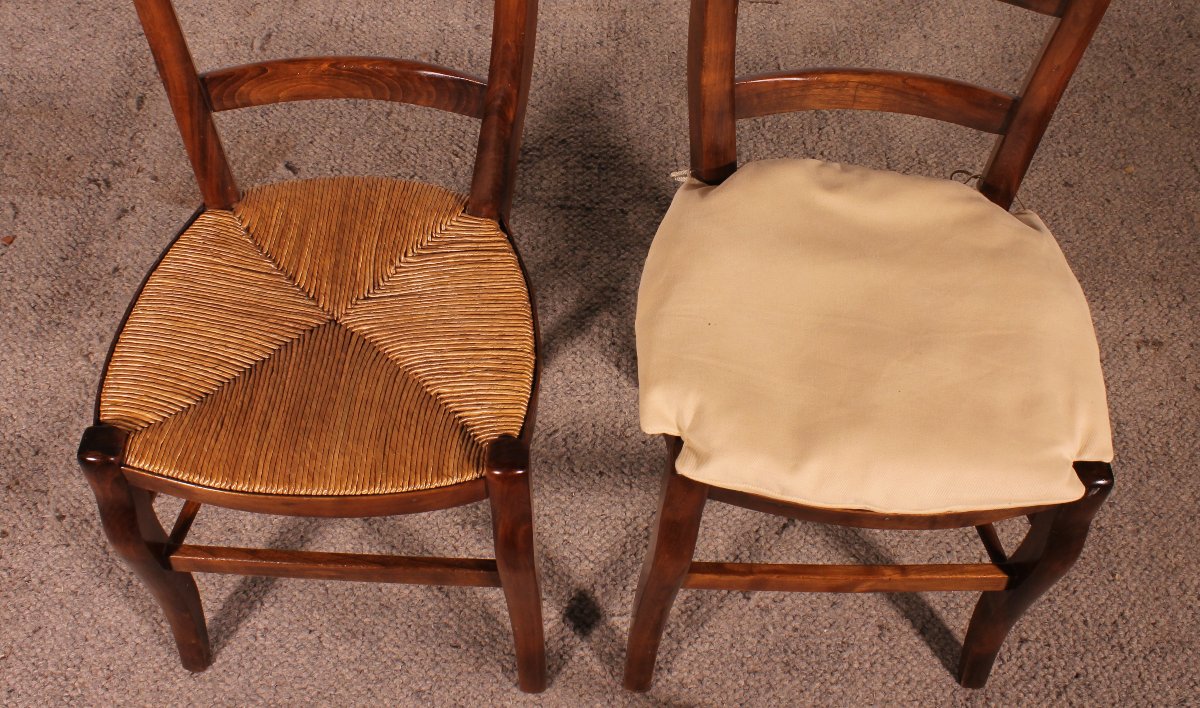 Set Of 8 Straw Chairs In Cherry Wood-photo-2