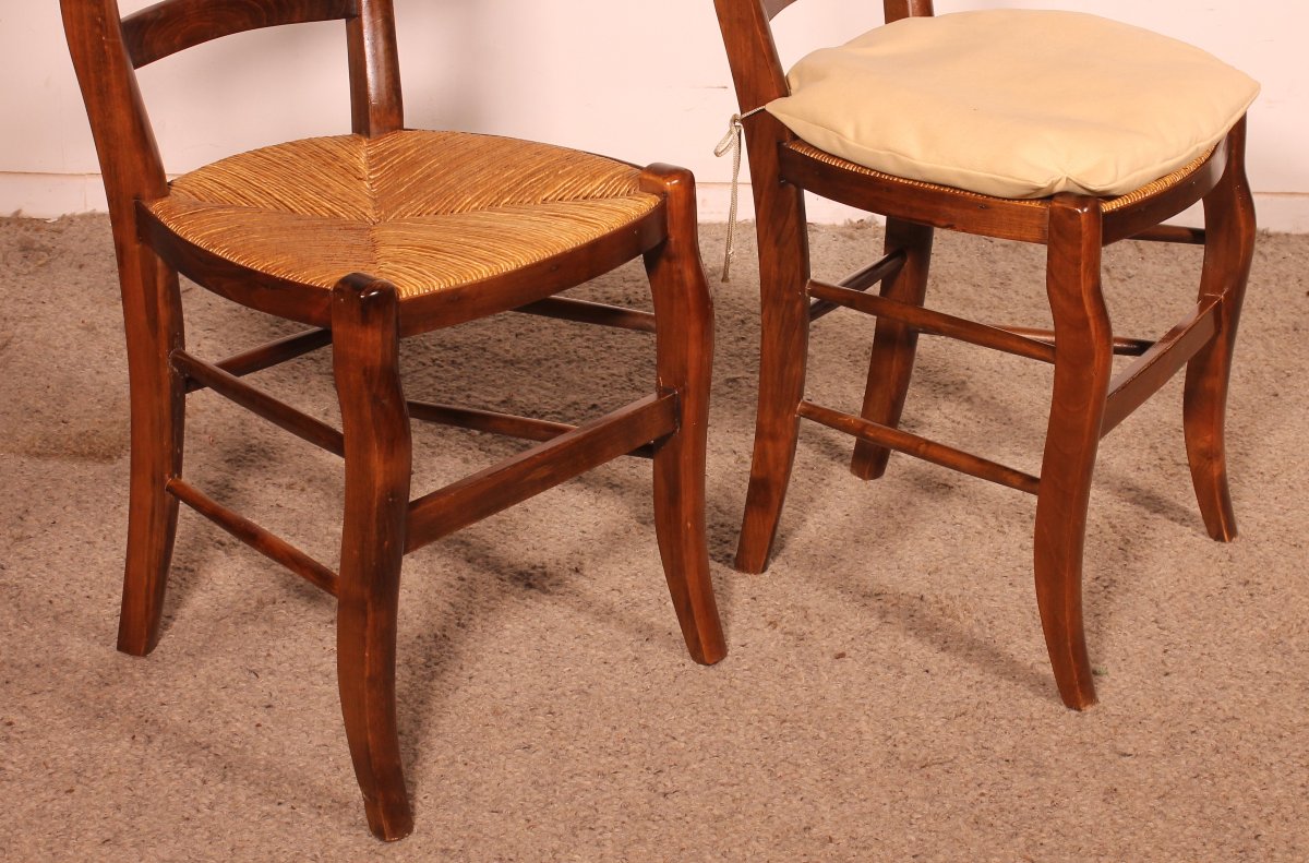 Set Of 8 Straw Chairs In Cherry Wood-photo-4