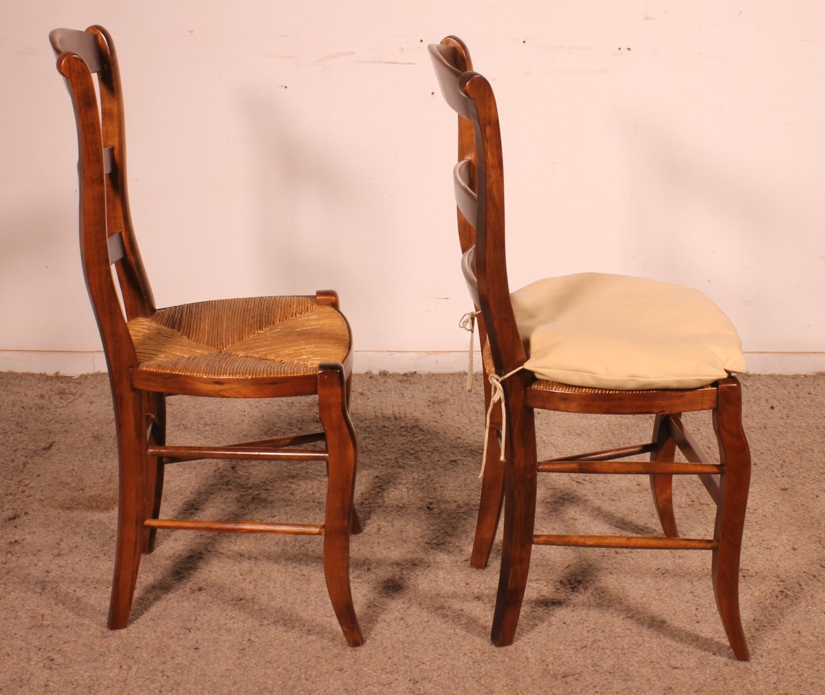 Set Of 8 Straw Chairs In Cherry Wood-photo-5