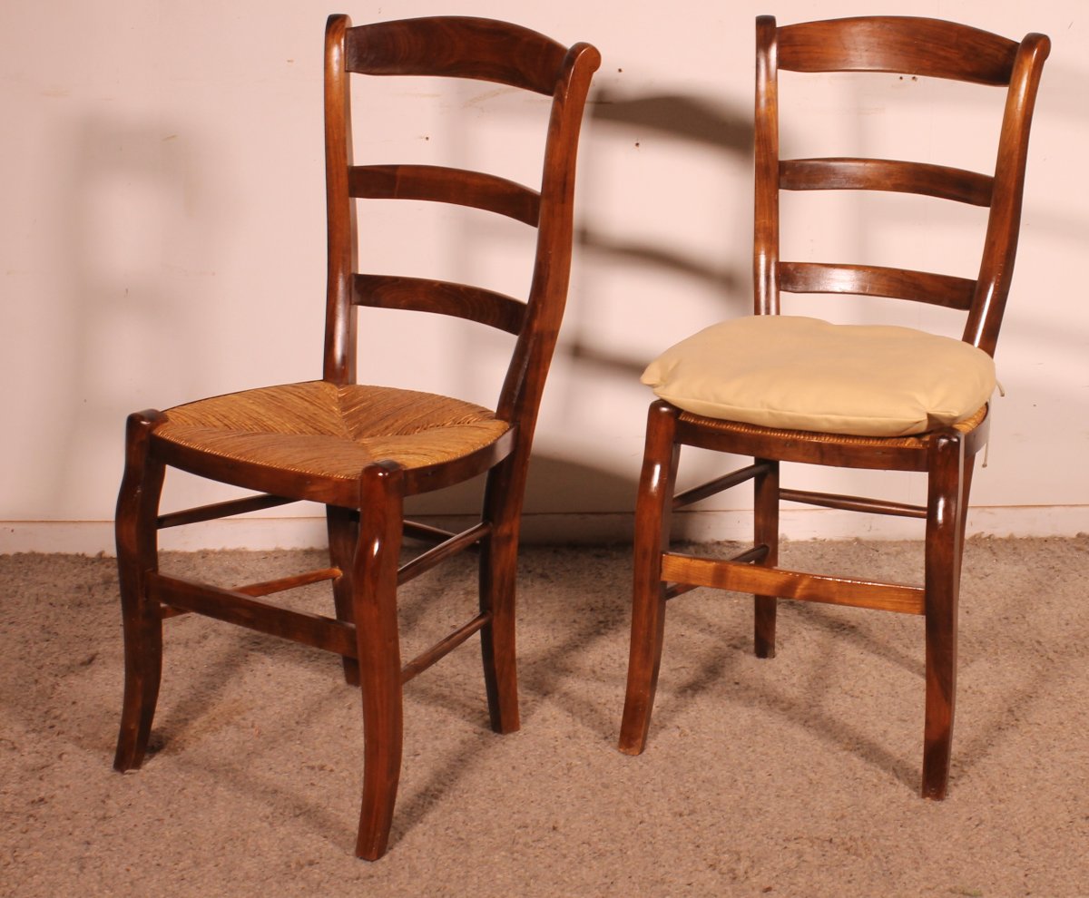 Set Of 8 Straw Chairs In Cherry Wood-photo-8