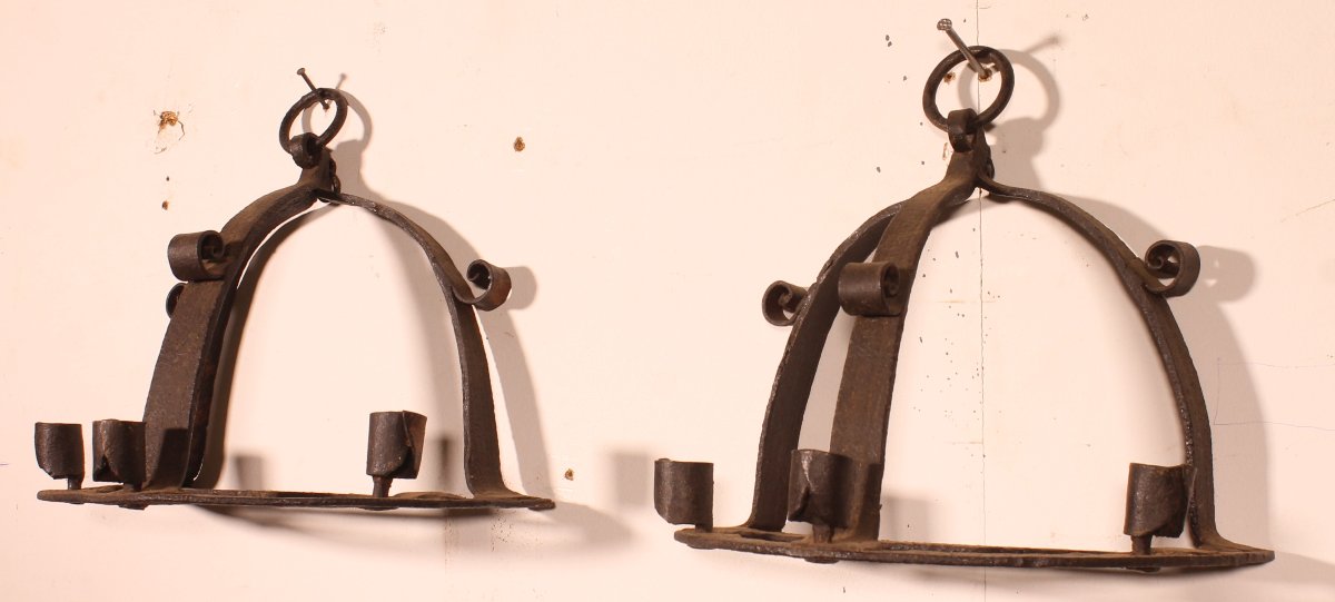 Pair Of Medieval-style Wrought-iron Sconces-photo-4