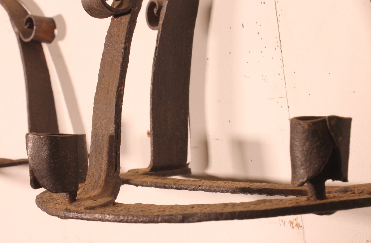 Pair Of Medieval-style Wrought-iron Sconces-photo-2