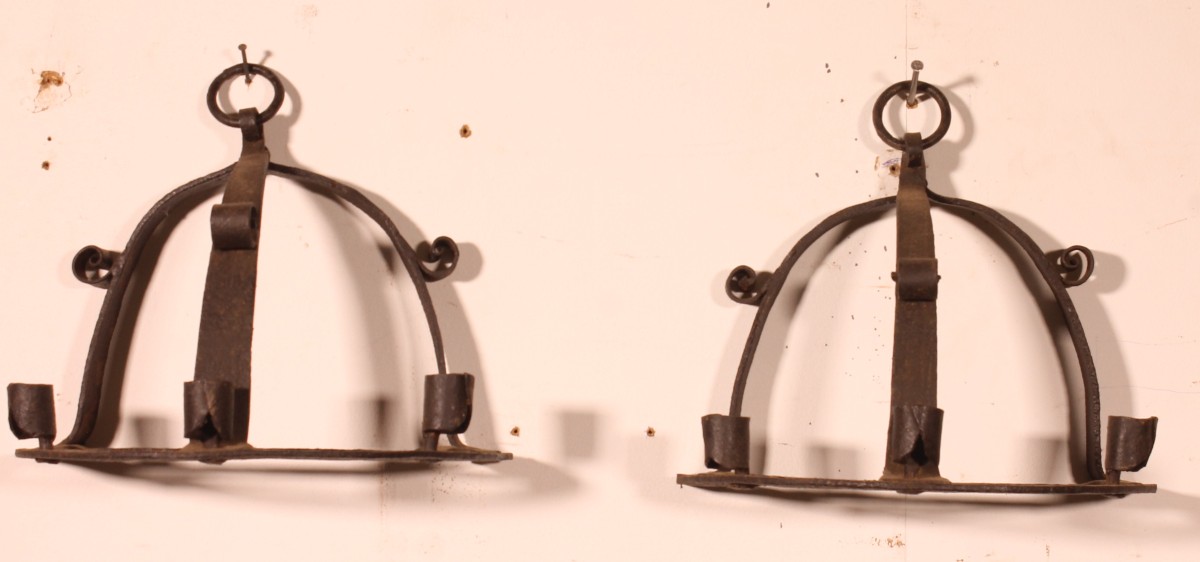 Pair Of Medieval-style Wrought-iron Sconces