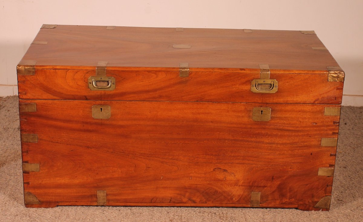 Near Pair Of 19th Century Marine Chests With Double Locks-photo-2