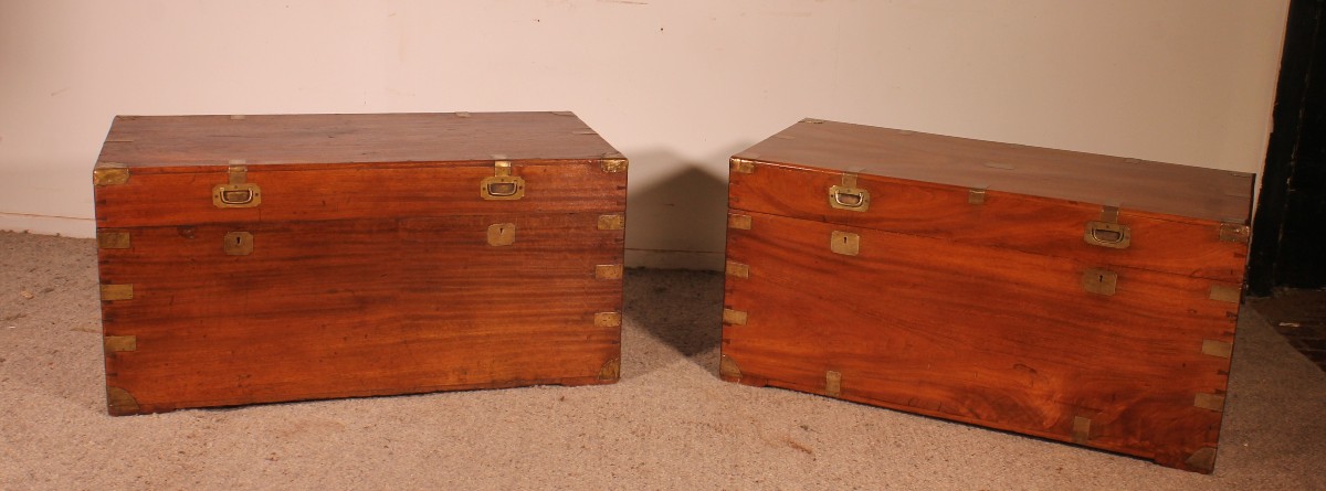 Near Pair Of 19th Century Marine Chests With Double Locks