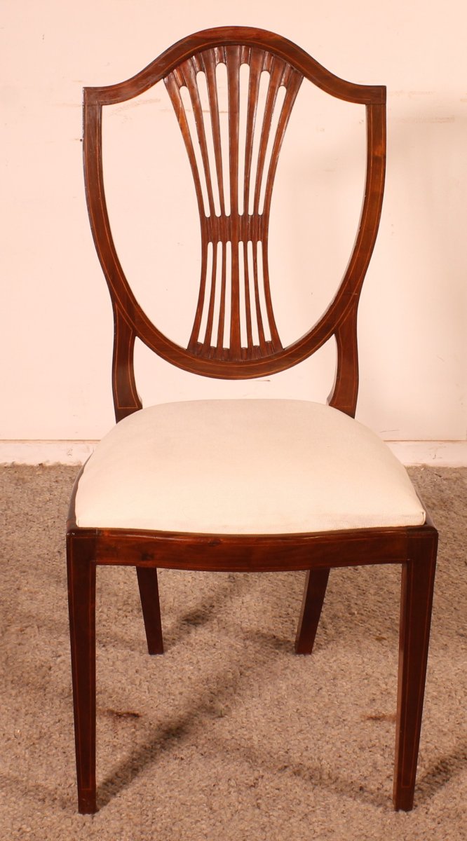 série de 10 chaises en acajou et incrustations - 19° siècle-photo-3