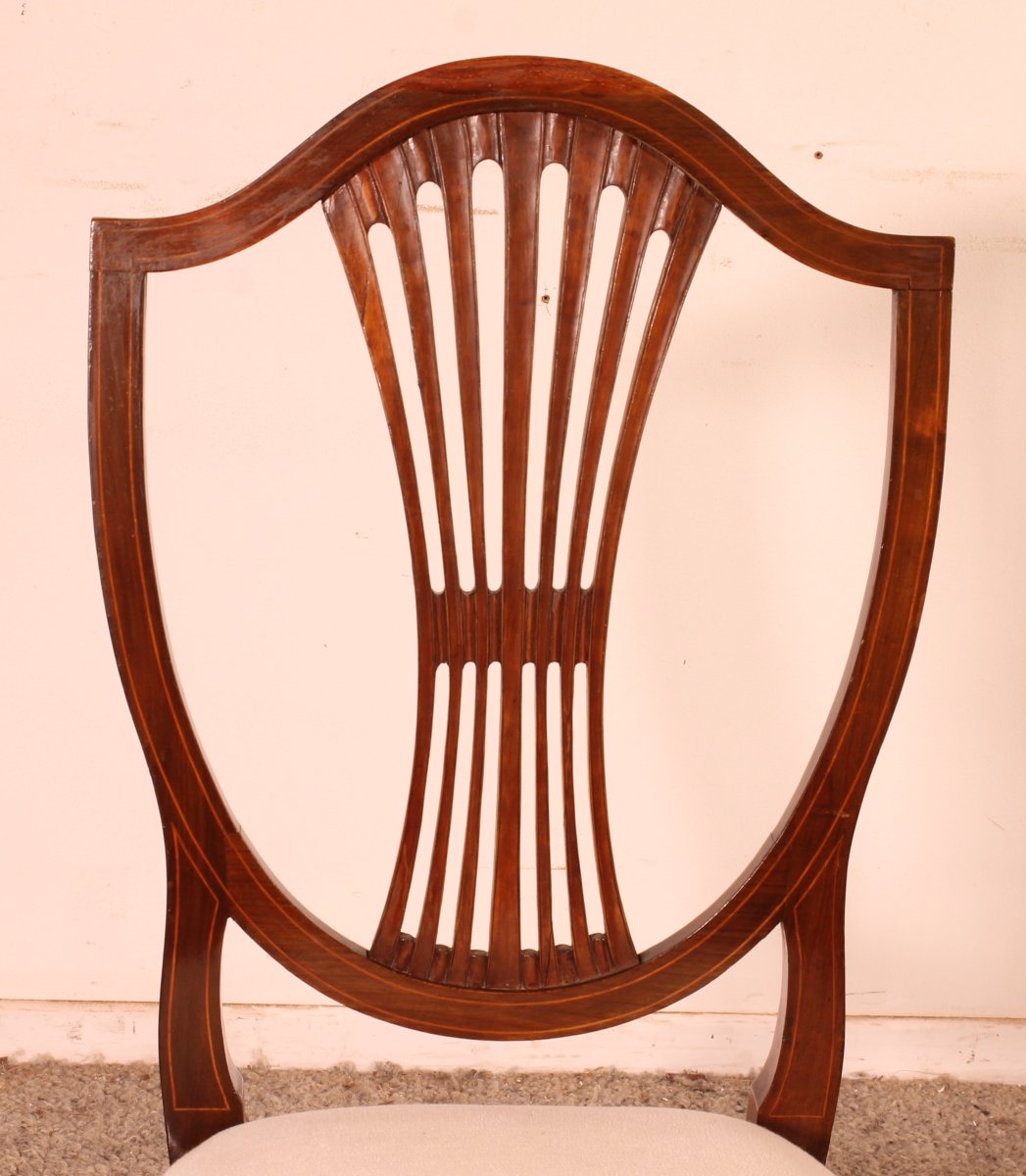 série de 10 chaises en acajou et incrustations - 19° siècle-photo-4
