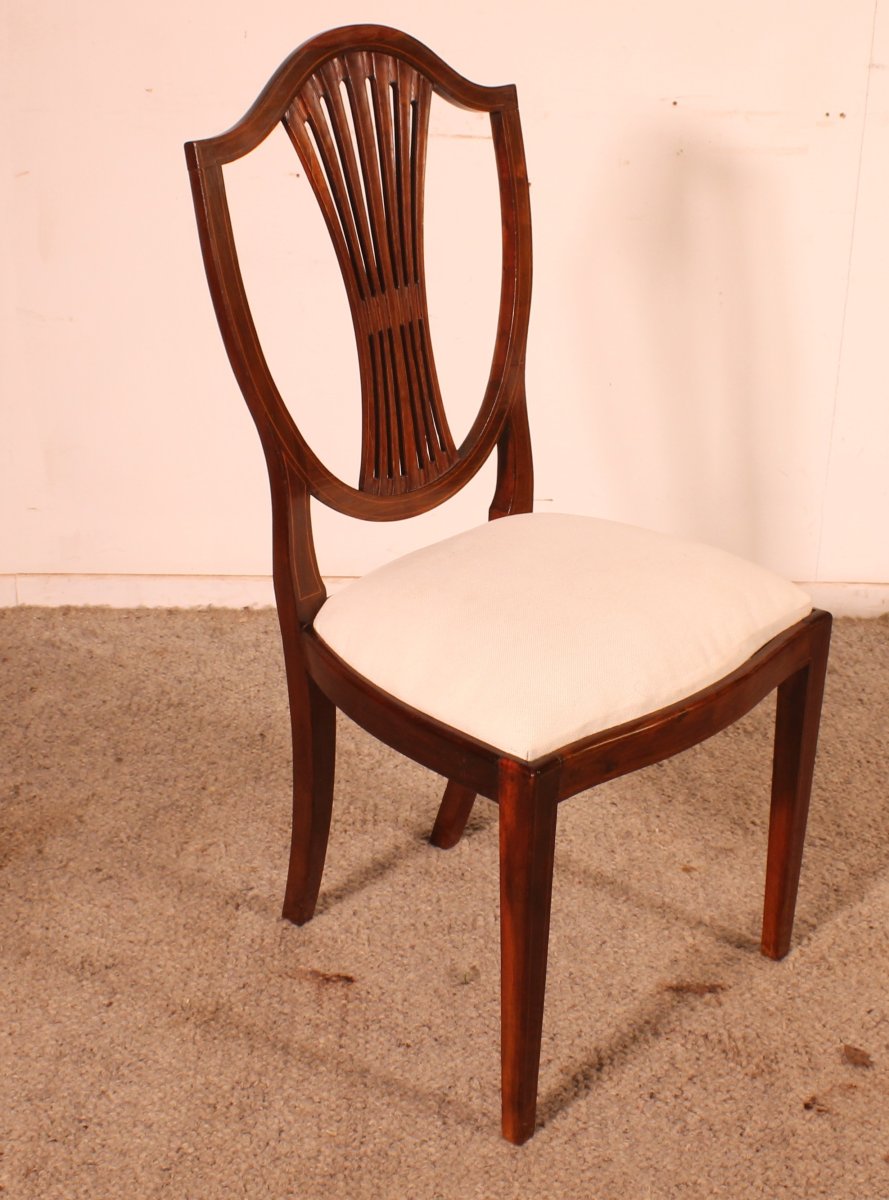 série de 10 chaises en acajou et incrustations - 19° siècle-photo-2