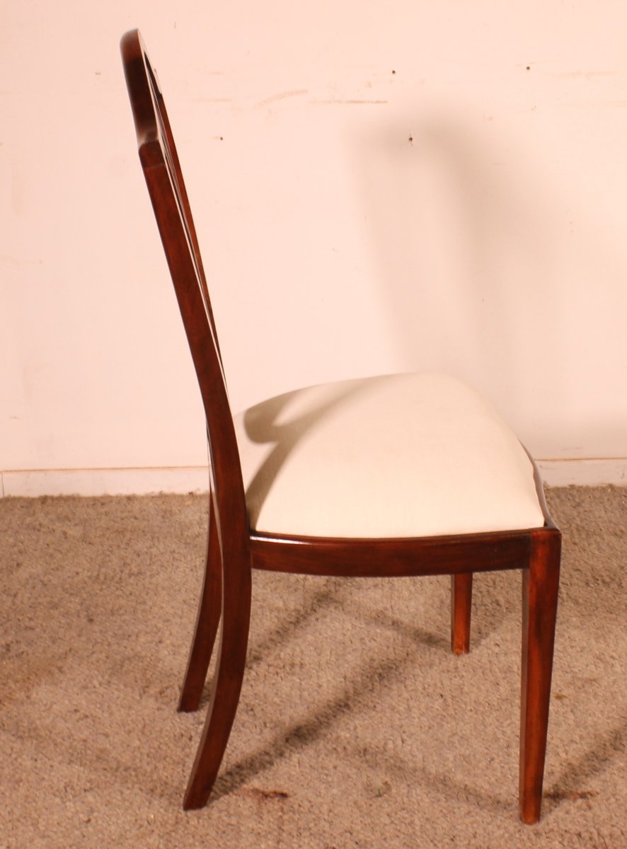 série de 10 chaises en acajou et incrustations - 19° siècle-photo-3