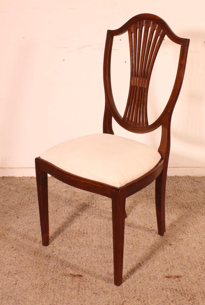 série de 10 chaises en acajou et incrustations - 19° siècle-photo-6