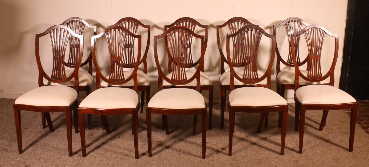 série de 10 chaises en acajou et incrustations - 19° siècle