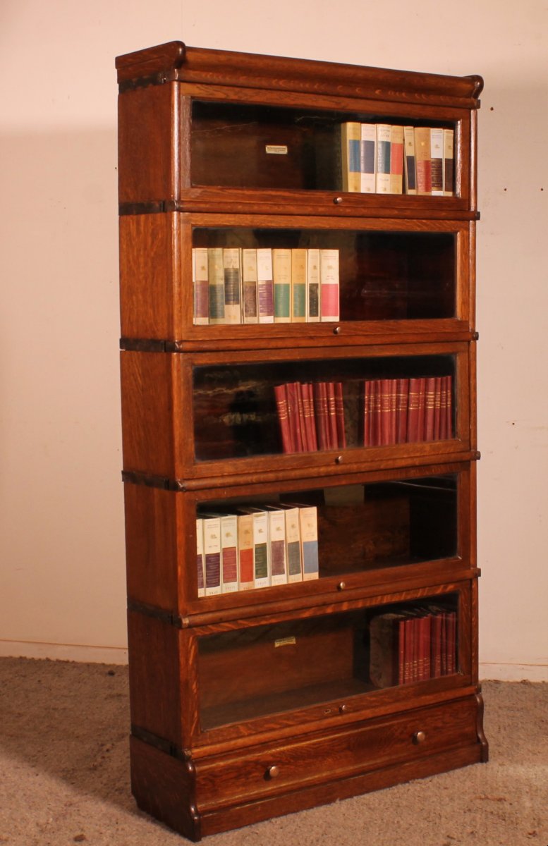 Globe Wernicke Bookcase In Oak Of 5 Elements With A Drawer-photo-2