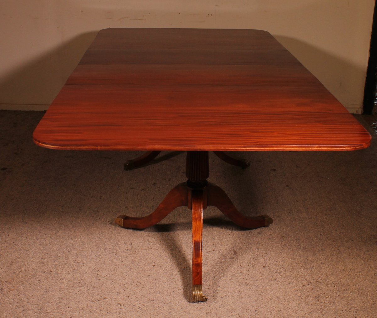 English Solid Mahogany Twin Pillar Dining Room Table - 19th Century-photo-5