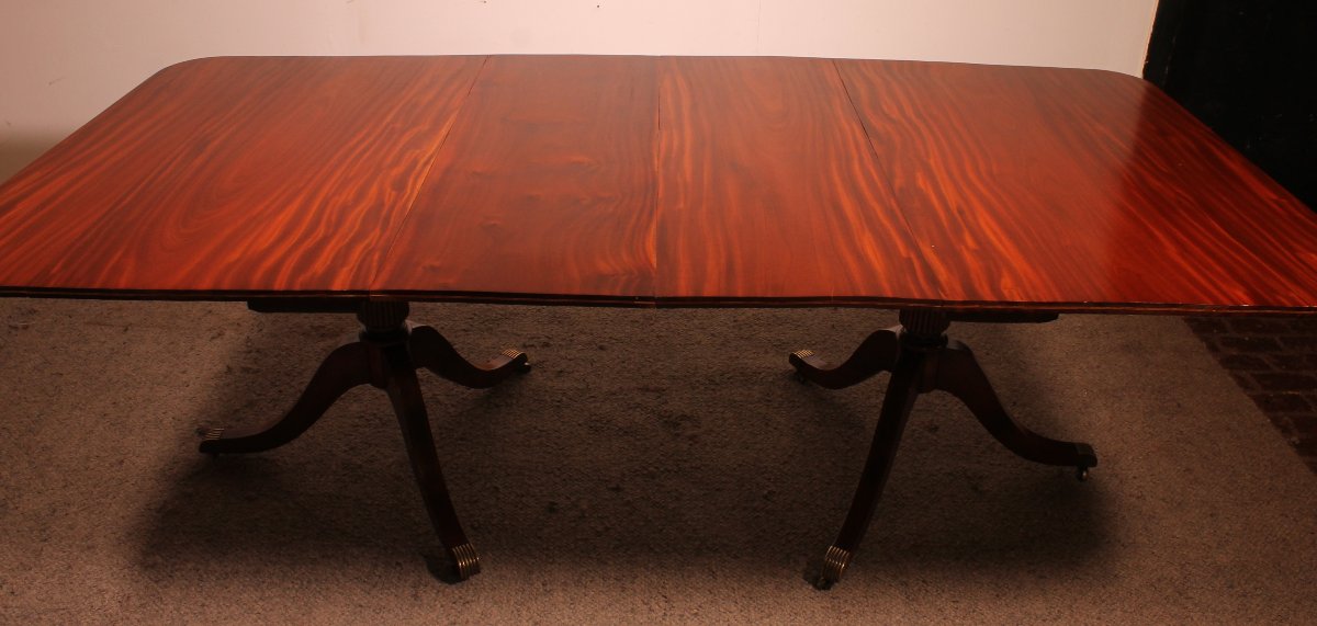 English Solid Mahogany Twin Pillar Dining Room Table - 19th Century-photo-7