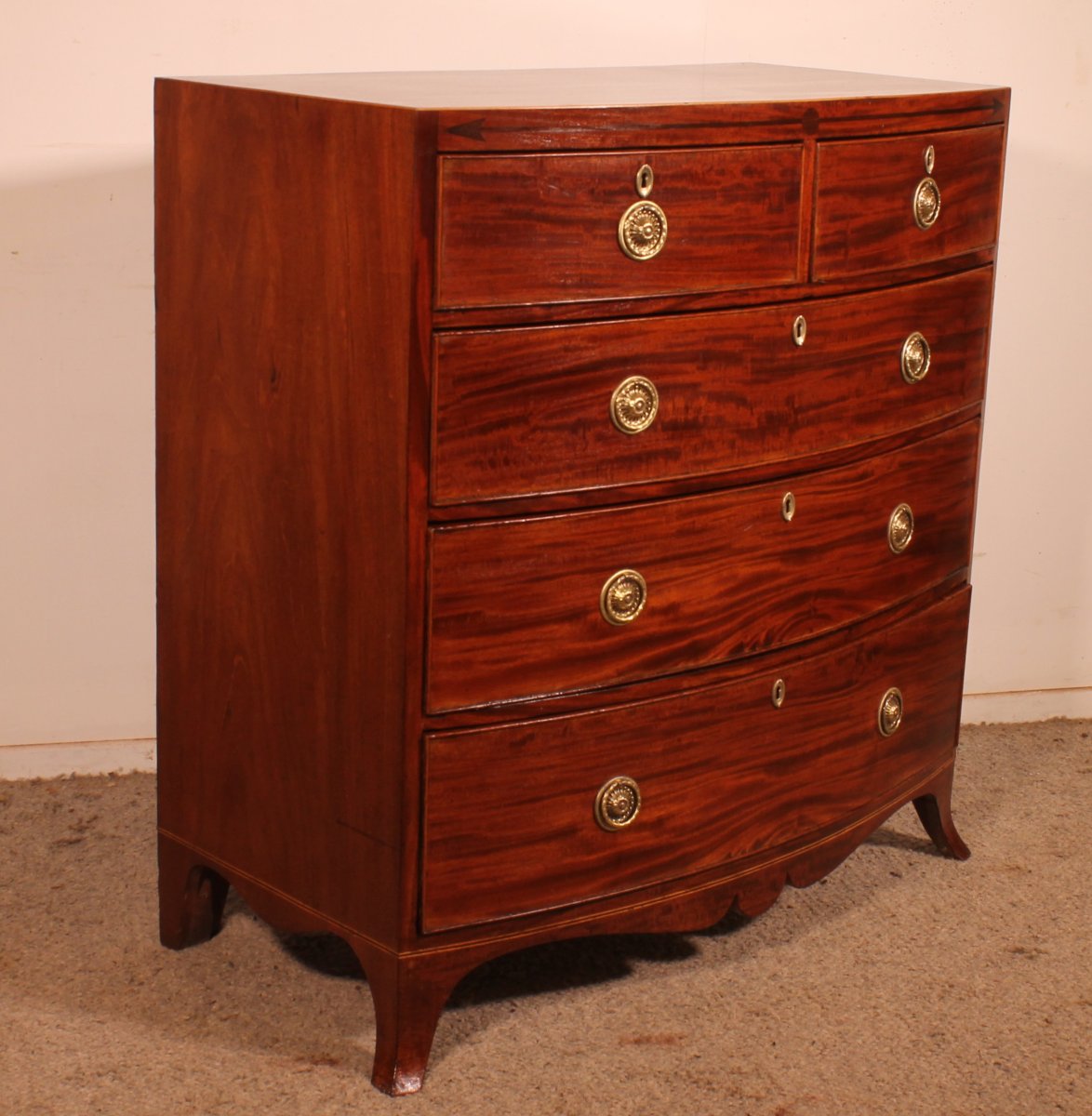 commode bombée d'époque regency circa 1800 avec incrustations-photo-4