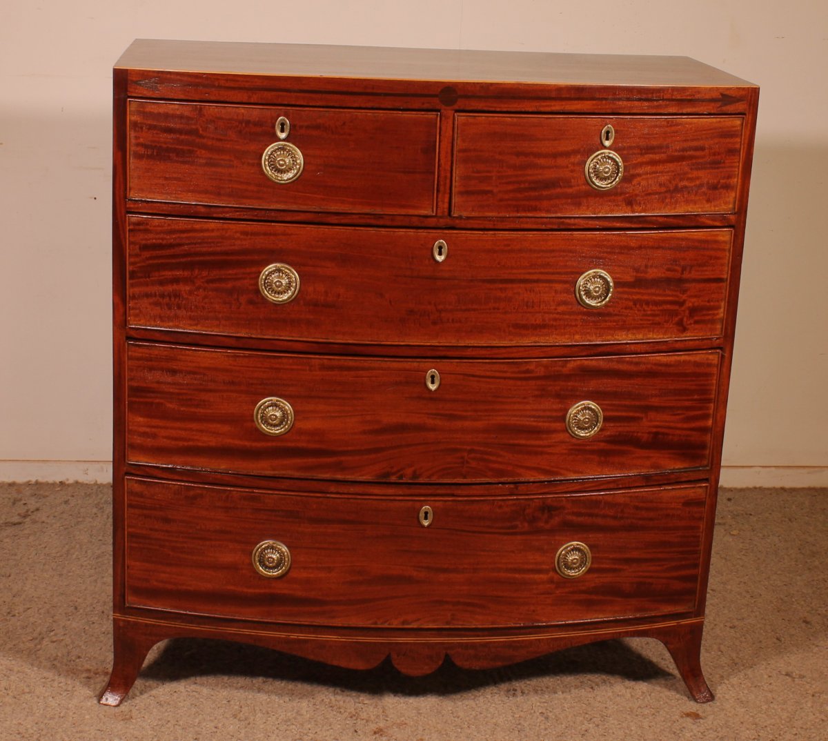 commode bombée d'époque regency circa 1800 avec incrustations