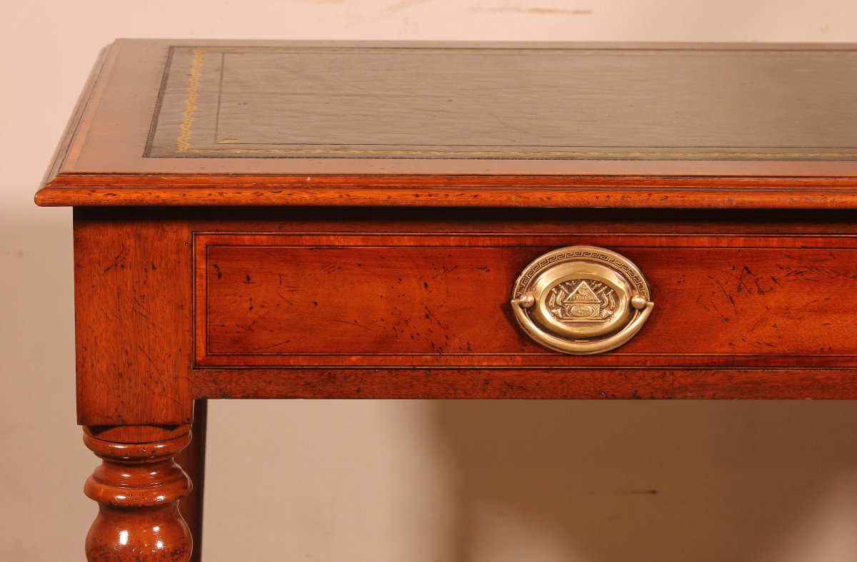 19th-centurywriting Table/ Desk With Two Drawers In  Mahogany With Inlays-photo-2