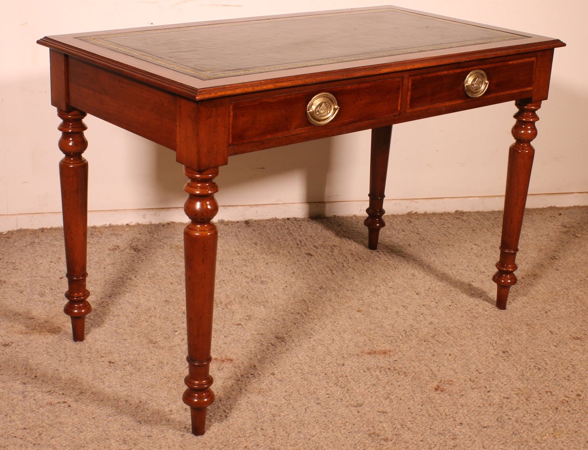 19th-centurywriting Table/ Desk With Two Drawers In  Mahogany With Inlays-photo-3