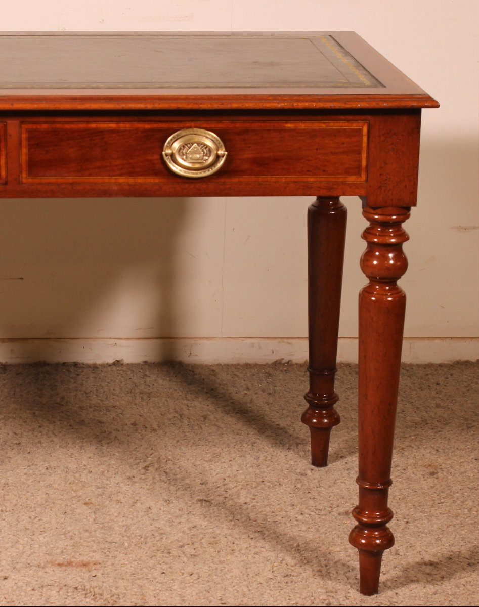19th-centurywriting Table/ Desk With Two Drawers In  Mahogany With Inlays-photo-4